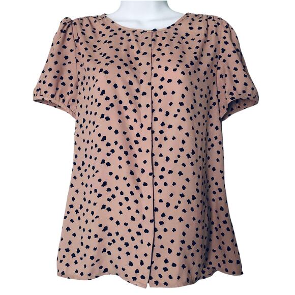 Ann Taylor LOFT SZ S Jagged Dots Career Top Blouse Pink Animal Print - Picture 1 of 9